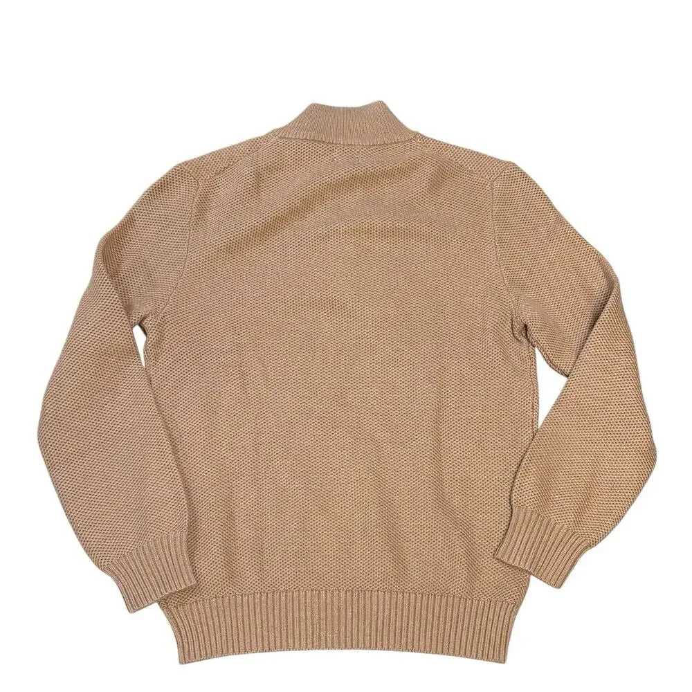 J. Crew 1/4 Zip Cotton Honeycomb Textured Camel Tan Sweater Men's Medium NWT
